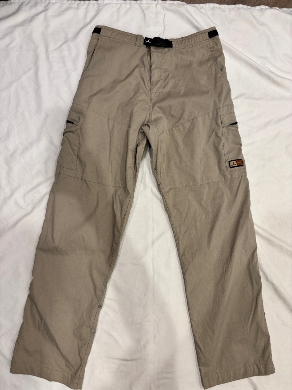 Prana Mens Hiking Pants Large Tan Cargo Trail Outdoor Nylon Belted